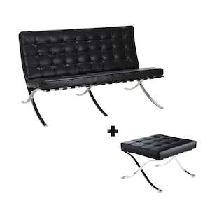 Armchairs: MODE Mies Van Der Rohe Barcelona Chair with Ottoman Replica, 2-Seater