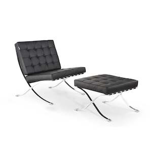 MODE Mies Van Der Rohe Barcelona Chair with Ottoman Replica, 1-Seater