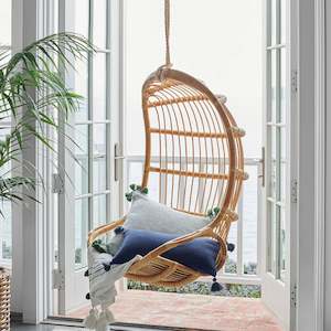 BohoBoho Ortu Rattan Hanging Chair without Stand, Natural Wood