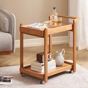 Solidwood Quartz Cherry Movable Side Table with Glass Tray