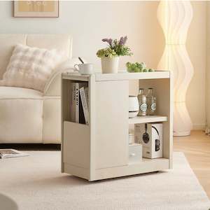 Linspire Cubby Sintered Stone Top Side Table with Castors, 30x63x63cm, Off-White