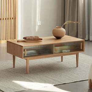 Solidwood Fuji Coffee Table with Glass Doors, 110cm