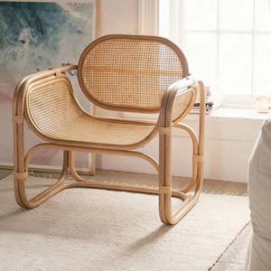 BohoBoho Sedo Solid Wood & Rattan Lounge Chair, Natural Wood