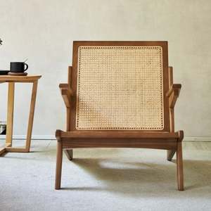 BohoBoho Rota Solid Wood & Rattan Lounge Chair, Dark Wood, 72x78x75cm