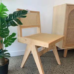 BohoBoho Rota Solid Wood & Rattan Dining Chair, Natural Wood, Set of 2