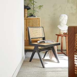 BohoBoho Rota Solid Wood & Rattan Dining Chair, Black, Set of 2