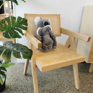 BohoBoho Rota Solid Wood & Rattan Dining Chair with Armrest, Natural Wood