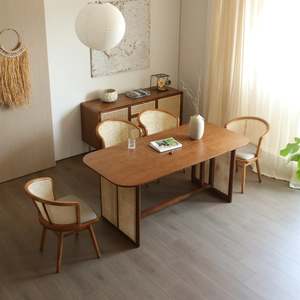 Bohoboho: Bohoboho Monte Solid Wood & Rattan Dining Table, Natural Wood