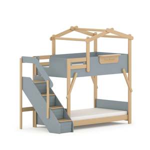 Boori Treehouse Kids NZ King Single Bunk Bed + Roof Frame and Storage Staircase, Blueberry