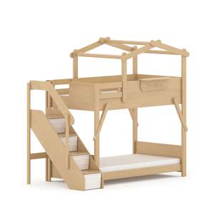Boori Treehouse Kids NZ King Single Bunk Bed + Roof Frame and Storage Staircase, Beech