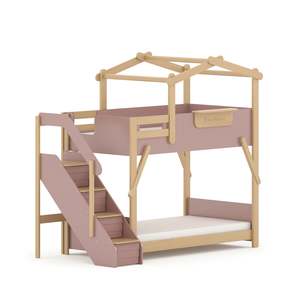 Boori Treehouse Kids NZ King Single Bunk Bed + Roof Frame and Storage Staircase, Cherry