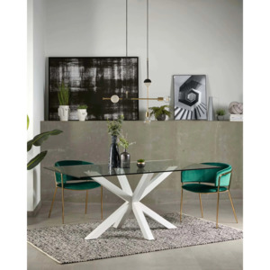 Kave Home Argo Dining Table with Glass Top, Transparent, White