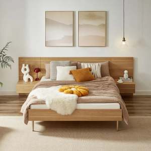 Lifely Eve Bed Frame With 2 Bedside Tables Set, Natural Wood