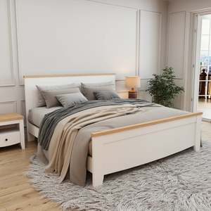 Loft: Loft Hampton Bed Frame, Creamy White, Natural Wood