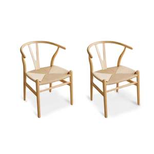 MODE Hans Wegner Wishbone Dining Chair CH24 Replica, Natural Wood, Set of 2