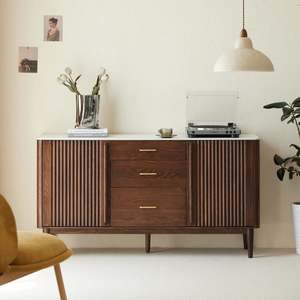 Solidwood Santa Rosa Sideboard with Sintered Stone Top, 150x42x81cm, Dark Wood