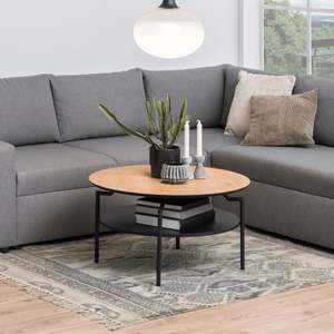 Living Room Furniture: Hjem Design Gina Round Coffee Table, Natural Wood & Black