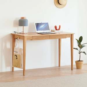 Solidwood Bailey Desk with 2 Drawers, Natural Wood