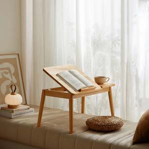 Linspire Edmond Adjustable Laptop Side Table, Natural Wood