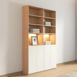Loft Kiri Bookcase with 4 Doors, 120cm, Natural Wood & White