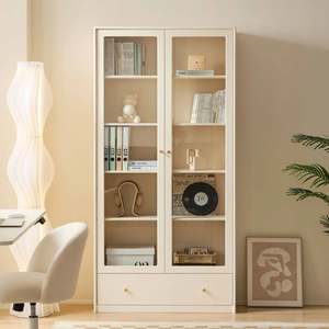 Linspire Ventus Bookcase with Glass Door & Storage Drawers, Off-White
