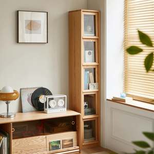 Display Cabinets: Linspire Oaklyn Solid Oak Slim Display Cabinet with Glass Flip Doors