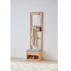 Hallway Furniture: Solidwood Fuji Shoe Bench with Cloth Rack, Oak