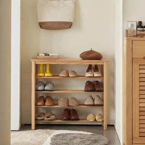 Hallway Furniture: Solidwood Fuji Shoe Bench, 80x30x72cm, Natural Wood