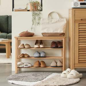 Solidwood Fuji Shoe Bench, 80x30x57cm, Natural Wood