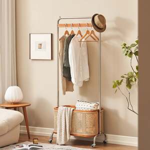 Solidwood Quartz Cherry Clothes Rack with Castors & Basket