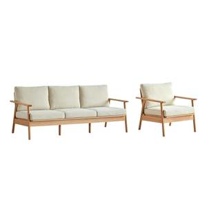 Solidwood Seattle 2PCS Sofa Set, 3+1 Seater, Natural Wood