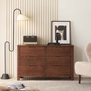 Solidwood Norway Chest of 6 Drawers, 120x40CM, Dark Wood