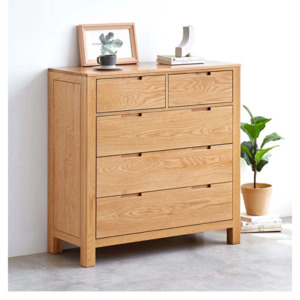 Solidwood: Solidwood Norway Chest of 5 drawers, 95x40CM, Natural Wood