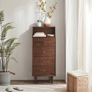 Solidwood Fuji Chest of 6 Drawers, 50x40x120cm, Dark Wood