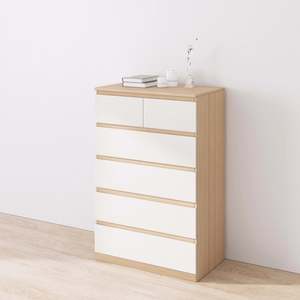 Bedroom Furniture: Loft Ensio Chest of 6 Drawers, Tallboy, White & Natural Wood