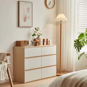 Linspire Rena Chest of 6 Drawers, Light Grey & Natural Wood