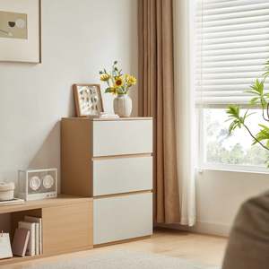 Linspire: Linspire Rena Chest of 3 Drawers, Light Grey & Natural Wood