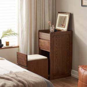Dressing Tables: Solidwood Radiant Dressing Table and Stool Set with Flip Mirror, Walnut Oak