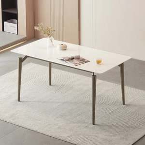 Dining Tables: Linspire Xenon Glossy Sintered Stone Top Dining Table, White Marble, Dark Grey