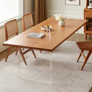 Dining Tables: Solidwood Elvoraa Cherry Dining Table With Acrylic Legs, Natural Wood, Transparent