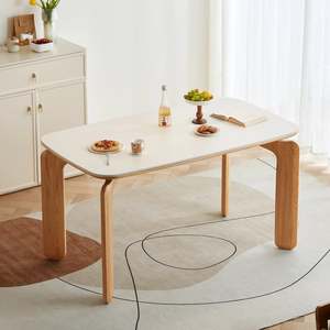Dining Tables: Linspire Elmer Dining Table With Sintered Stone Top, White, Natural Wood