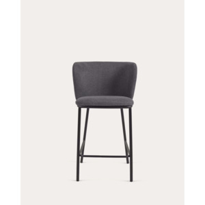 Kave Home Ciselia Chenille Bar Stool, Dark Grey