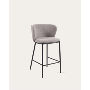Kave Home Ciselia Shearling Bar Stool, Grey, 65cm