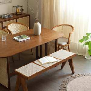 Dining Benches: BohoBoho Monte Solid Wood & Rattan Bench, Dark Wood