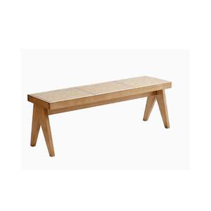 BohoBoho Monte Solid Wood & Rattan Bench, Natural Wood