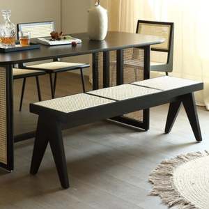 BohoBoho Monte Solid Wood & Rattan Bench, Black