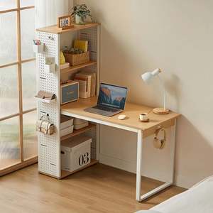 Home Office Furniture: Linspire Ascend Desk with Shelves, Natural Wood & White