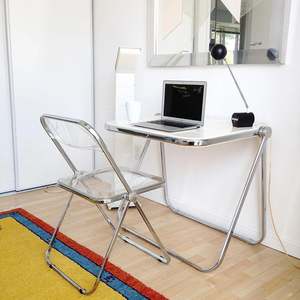 Home Office Packages: MODE Larkin Minimalist White Folding Desk with Transparent Chair
