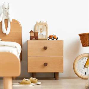 Kids Bedside Tables: Solidwood Ayla Double Drawer Bedside Table, 40x35CM, Beech