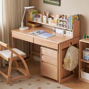 Solidwood Milo Kids Desk with Low Hutch and Chest of 3 Drawers Set, Premium Birch